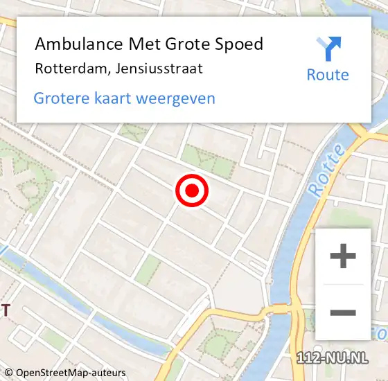 Locatie op kaart van de 112 melding: Ambulance Met Grote Spoed Naar Rotterdam, Jensiusstraat op 1 december 2023 15:37