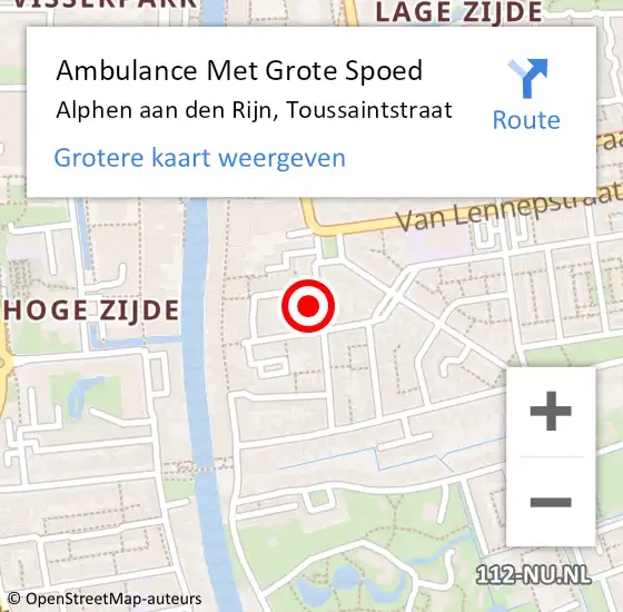 Locatie op kaart van de 112 melding: Ambulance Met Grote Spoed Naar Alphen aan den Rijn, Toussaintstraat op 1 december 2023 15:45