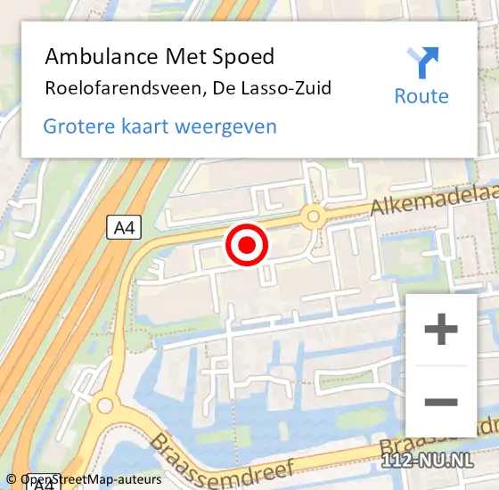 Locatie op kaart van de 112 melding: Ambulance Met Spoed Naar Roelofarendsveen, De Lasso-Zuid op 1 december 2023 16:16
