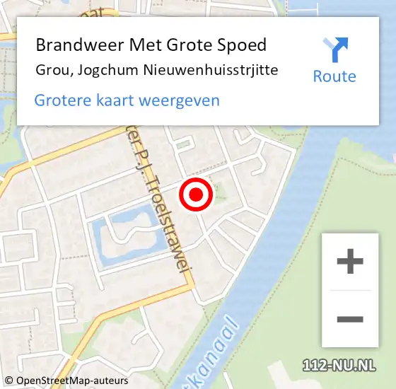 Locatie op kaart van de 112 melding: Brandweer Met Grote Spoed Naar Grou, Jogchum Nieuwenhuisstrjitte op 1 december 2023 16:24