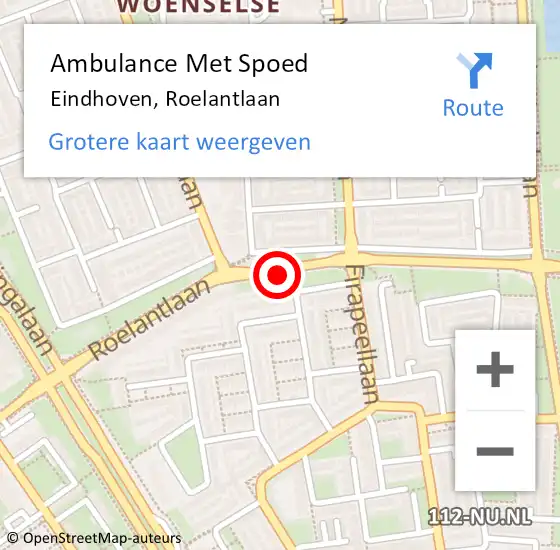 Locatie op kaart van de 112 melding: Ambulance Met Spoed Naar Eindhoven, Roelantlaan op 17 september 2014 07:29