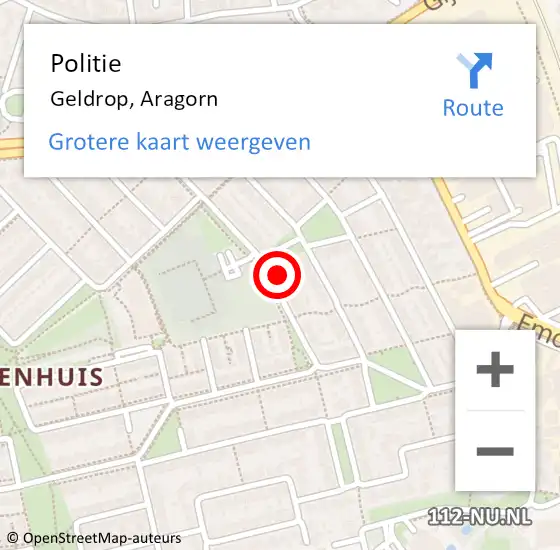 Locatie op kaart van de 112 melding: Politie Geldrop, Aragorn op 1 december 2023 17:05