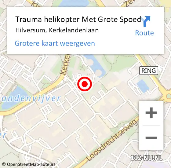 Locatie op kaart van de 112 melding: Trauma helikopter Met Grote Spoed Naar Hilversum, Kerkelandenlaan op 1 december 2023 17:15
