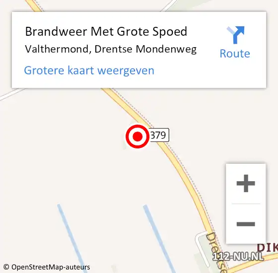Locatie op kaart van de 112 melding: Brandweer Met Grote Spoed Naar Valthermond, Drentse Mondenweg op 1 december 2023 17:20