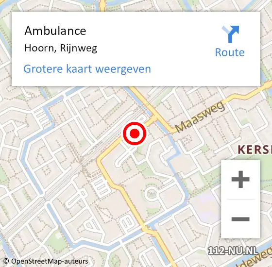 Locatie op kaart van de 112 melding: Ambulance Hoorn, Rijnweg op 1 december 2023 17:25