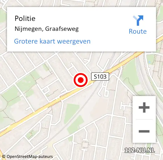Locatie op kaart van de 112 melding: Politie Nijmegen, Graafseweg op 1 december 2023 18:28