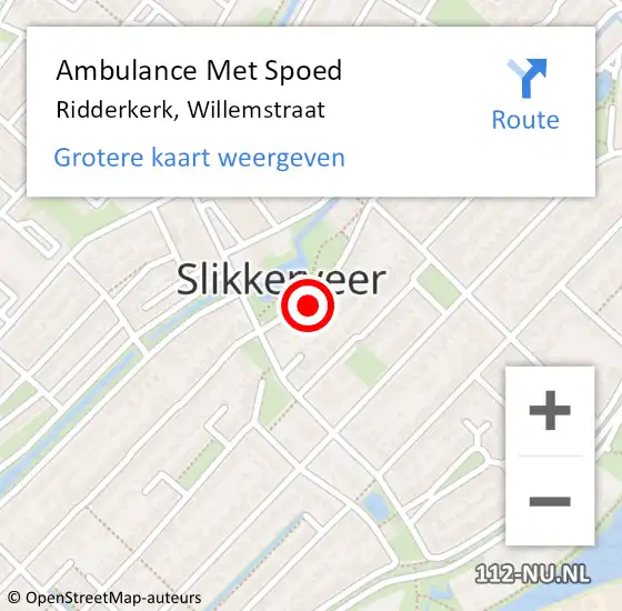 Locatie op kaart van de 112 melding: Ambulance Met Spoed Naar Ridderkerk, Willemstraat op 1 december 2023 18:30