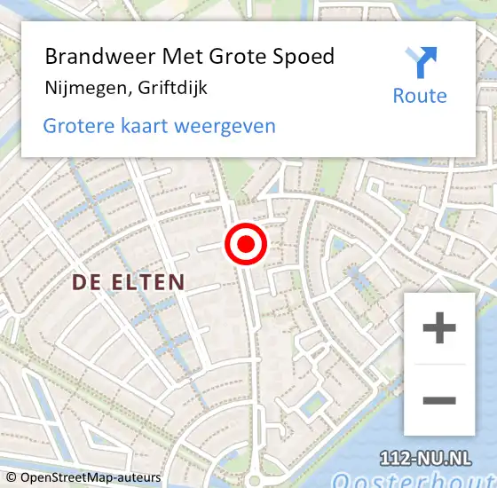 Locatie op kaart van de 112 melding: Brandweer Met Grote Spoed Naar Nijmegen, Griftdijk op 1 december 2023 19:16