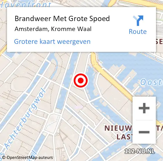 Locatie op kaart van de 112 melding: Brandweer Met Grote Spoed Naar Amsterdam, Kromme Waal op 1 december 2023 20:48