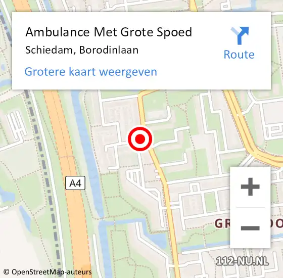 Locatie op kaart van de 112 melding: Ambulance Met Grote Spoed Naar Schiedam, Borodinlaan op 1 december 2023 21:13