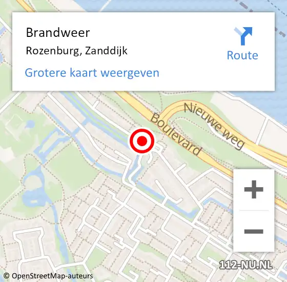 Locatie op kaart van de 112 melding: Brandweer Rozenburg, Zanddijk op 1 december 2023 22:24