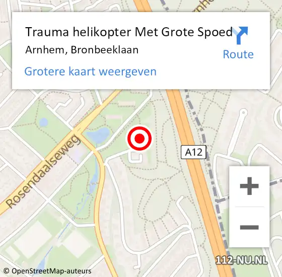 Locatie op kaart van de 112 melding: Trauma helikopter Met Grote Spoed Naar Arnhem, Bronbeeklaan op 1 december 2023 23:10