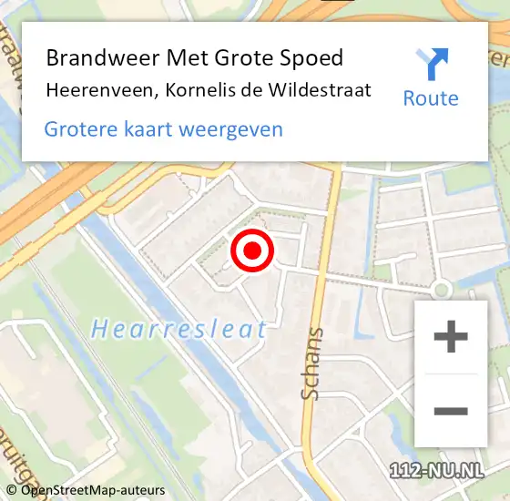 Locatie op kaart van de 112 melding: Brandweer Met Grote Spoed Naar Heerenveen, Kornelis de Wildestraat op 2 december 2023 00:16