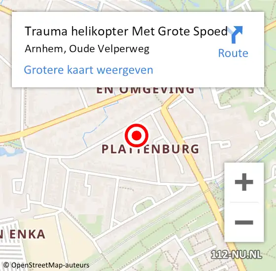 Locatie op kaart van de 112 melding: Trauma helikopter Met Grote Spoed Naar Arnhem, Oude Velperweg op 2 december 2023 00:31