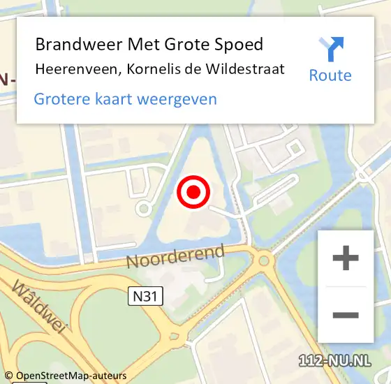 Locatie op kaart van de 112 melding: Brandweer Met Grote Spoed Naar Heerenveen, Kornelis de Wildestraat op 2 december 2023 00:57