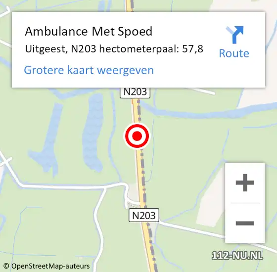 Locatie op kaart van de 112 melding: Ambulance Met Spoed Naar Uitgeest, N203 hectometerpaal: 57,8 op 2 december 2023 01:41