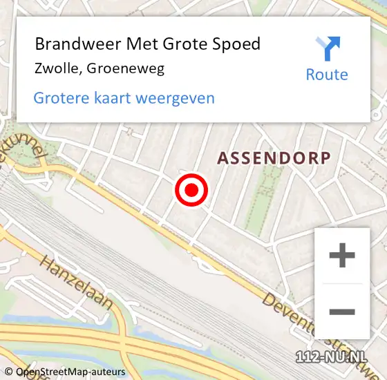 Locatie op kaart van de 112 melding: Brandweer Met Grote Spoed Naar Zwolle, Groeneweg op 2 december 2023 03:39