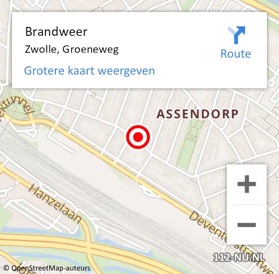 Locatie op kaart van de 112 melding: Brandweer Zwolle, Groeneweg op 2 december 2023 03:57