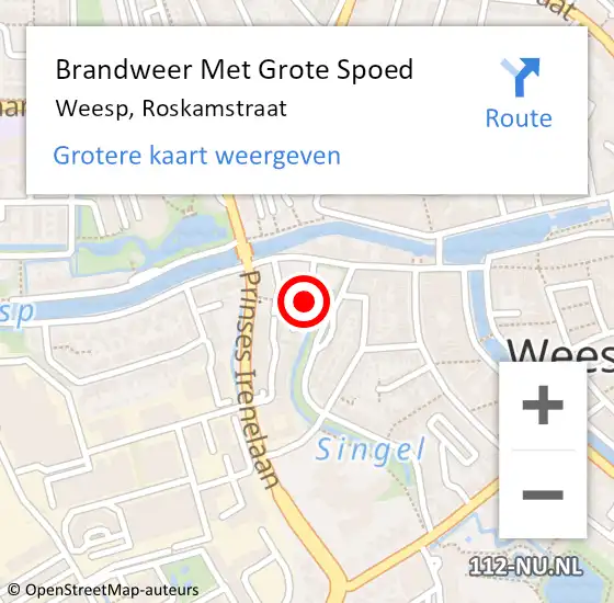 Locatie op kaart van de 112 melding: Brandweer Met Grote Spoed Naar Weesp, Roskamstraat op 2 december 2023 07:09
