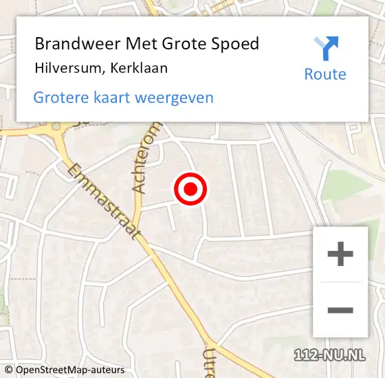 Locatie op kaart van de 112 melding: Brandweer Met Grote Spoed Naar Hilversum, Kerklaan op 2 december 2023 08:31