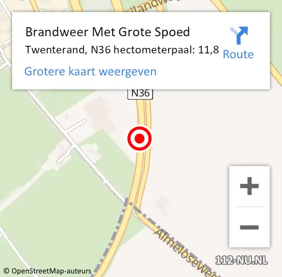 Locatie op kaart van de 112 melding: Brandweer Met Grote Spoed Naar Twenterand, N36 hectometerpaal: 11,8 op 2 december 2023 09:05
