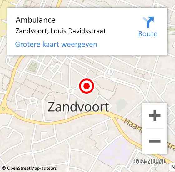 Locatie op kaart van de 112 melding: Ambulance Zandvoort, Louis Davidsstraat op 2 december 2023 09:30