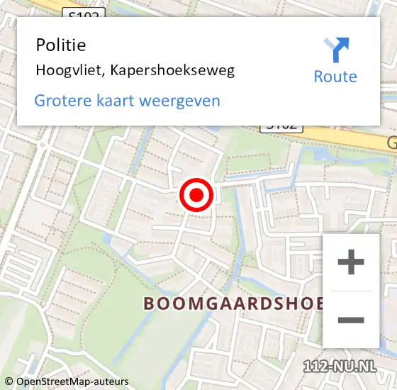 Locatie op kaart van de 112 melding: Politie Hoogvliet, Kapershoekseweg op 2 december 2023 10:54