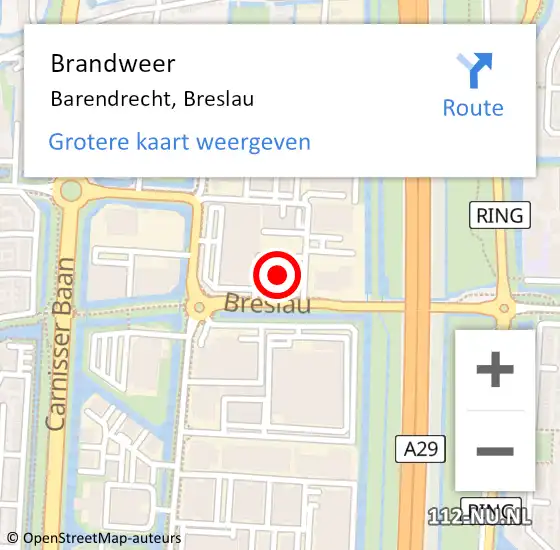 Locatie op kaart van de 112 melding: Brandweer Barendrecht, Breslau op 2 december 2023 11:20