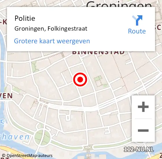 Locatie op kaart van de 112 melding: Politie Groningen, Folkingestraat op 2 december 2023 11:51