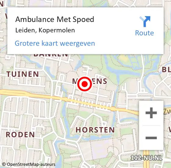 Locatie op kaart van de 112 melding: Ambulance Met Spoed Naar Leiden, Kopermolen op 2 december 2023 13:07