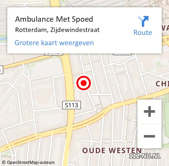 Locatie op kaart van de 112 melding: Ambulance Met Spoed Naar Rotterdam, Zijdewindestraat op 2 december 2023 13:17