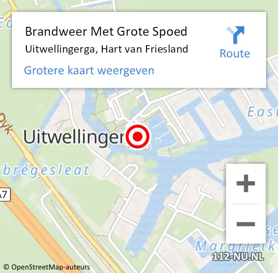 Locatie op kaart van de 112 melding: Brandweer Met Grote Spoed Naar Uitwellingerga, Hart van Friesland op 2 december 2023 13:25
