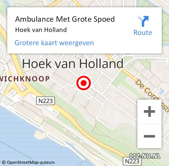 Locatie op kaart van de 112 melding: Ambulance Met Grote Spoed Naar Hoek van Holland op 2 december 2023 13:28