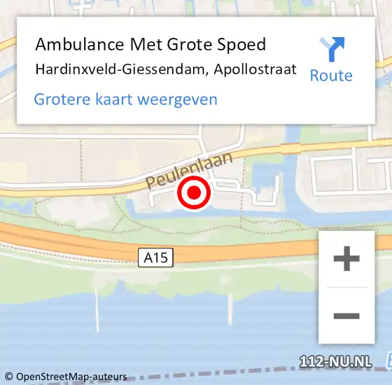 Locatie op kaart van de 112 melding: Ambulance Met Grote Spoed Naar Hardinxveld-Giessendam, Apollostraat op 2 december 2023 13:37