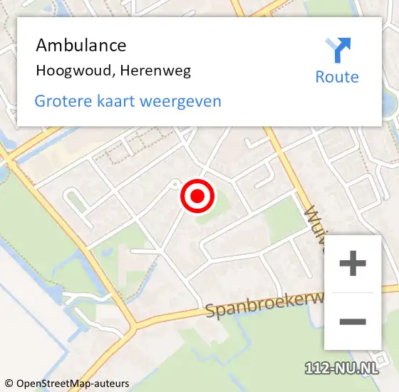 Locatie op kaart van de 112 melding: Ambulance Hoogwoud, Herenweg op 2 december 2023 14:16