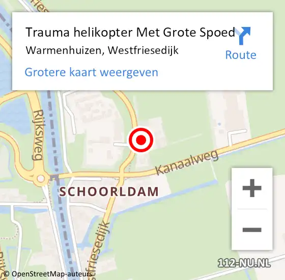 Locatie op kaart van de 112 melding: Trauma helikopter Met Grote Spoed Naar Warmenhuizen, Westfriesedijk op 2 december 2023 16:59