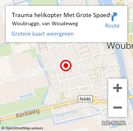Locatie op kaart van de 112 melding: Trauma helikopter Met Grote Spoed Naar Woubrugge, van Woudeweg op 2 december 2023 18:01