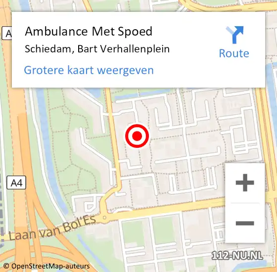 Locatie op kaart van de 112 melding: Ambulance Met Spoed Naar Schiedam, Bart Verhallenplein op 2 december 2023 18:46