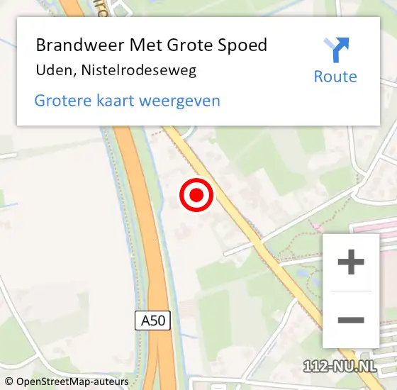 Locatie op kaart van de 112 melding: Brandweer Met Grote Spoed Naar Uden, Nistelrodeseweg op 2 december 2023 21:35