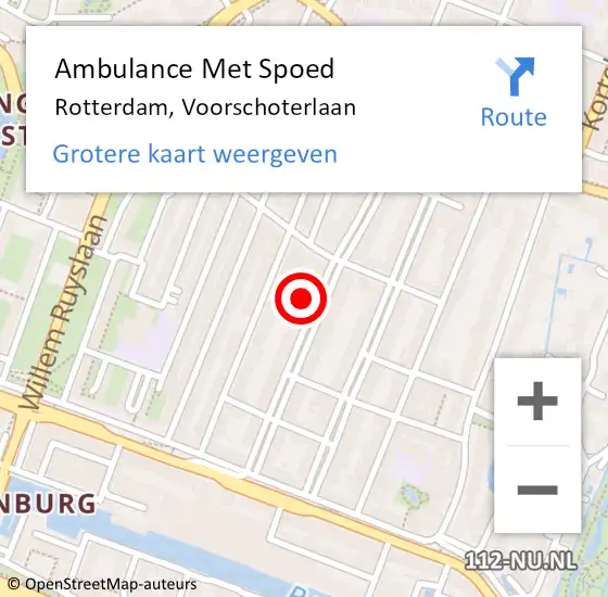 Locatie op kaart van de 112 melding: Ambulance Met Spoed Naar Rotterdam, Voorschoterlaan op 2 december 2023 22:37