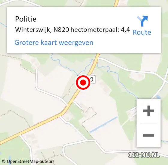 Locatie op kaart van de 112 melding: Politie Winterswijk, N820 hectometerpaal: 4,4 op 2 december 2023 23:08