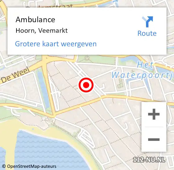 Locatie op kaart van de 112 melding: Ambulance Hoorn, Veemarkt op 3 december 2023 03:43