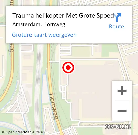 Locatie op kaart van de 112 melding: Trauma helikopter Met Grote Spoed Naar Amsterdam, Hornweg op 3 december 2023 04:07