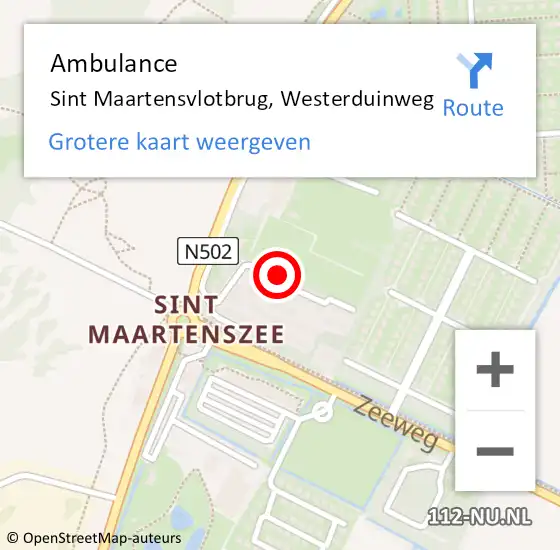 Locatie op kaart van de 112 melding: Ambulance Sint Maartensvlotbrug, Westerduinweg op 3 december 2023 07:16