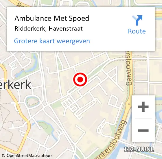 Locatie op kaart van de 112 melding: Ambulance Met Spoed Naar Ridderkerk, Havenstraat op 3 december 2023 08:59