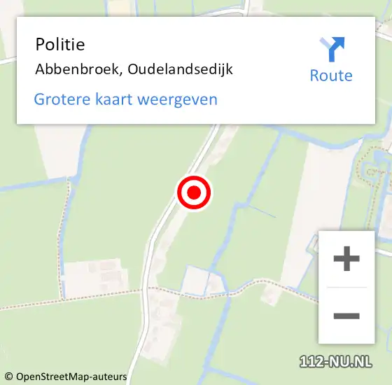 Locatie op kaart van de 112 melding: Politie Abbenbroek, Oudelandsedijk op 3 december 2023 09:27