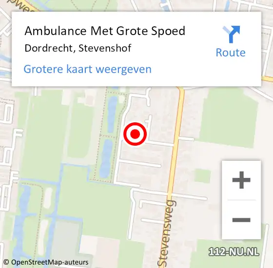 Locatie op kaart van de 112 melding: Ambulance Met Grote Spoed Naar Dordrecht, Stevenshof op 3 december 2023 10:57