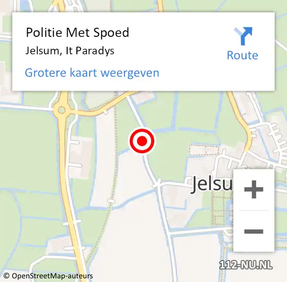 Locatie op kaart van de 112 melding: Politie Met Spoed Naar Jelsum, It Paradys op 3 december 2023 12:06
