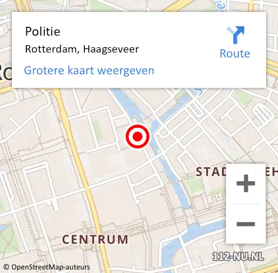 Locatie op kaart van de 112 melding: Politie Rotterdam, Haagseveer op 3 december 2023 12:17