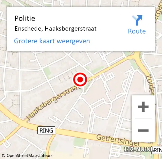 Locatie op kaart van de 112 melding: Politie Enschede, Haaksbergerstraat op 3 december 2023 12:39